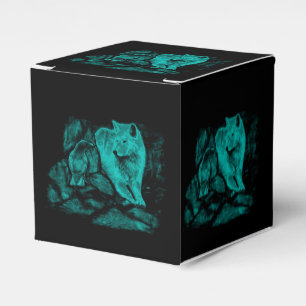 Wolf und Raven in der Nacht Geschenkschachtel
