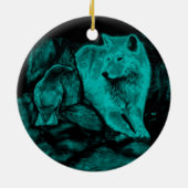 Wolf und Raven in der Nacht Keramik Ornament (Hinten)