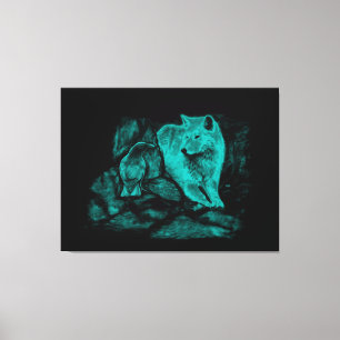 Wolf und Raven in der Nacht Leinwanddruck