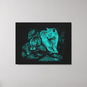 Wolf und Raven in der Nacht Leinwanddruck