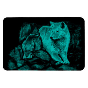 Wolf und Raven in der Nacht Magnet