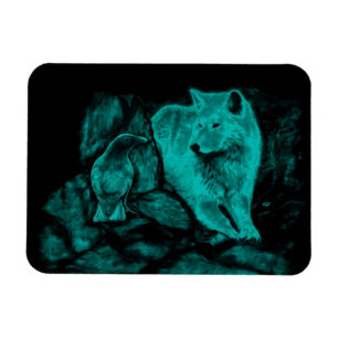Wolf und Raven in der Nacht Magnet