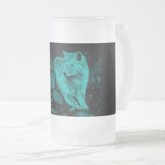 Wolf und Raven in der Nacht Mattglas Bierglas (VorderseiteRechts)