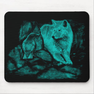 Wolf und Raven in der Nacht Mousepad