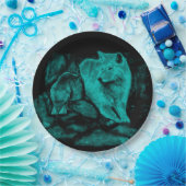 Wolf und Raven in der Nacht Pappteller (Party)