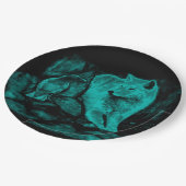 Wolf und Raven in der Nacht Pappteller (Schrägansicht)