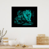 Wolf und Raven in der Nacht Poster (Küche)