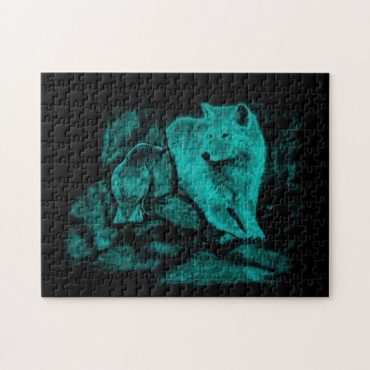 Wolf und Raven in der Nacht Puzzle (Horizontal)