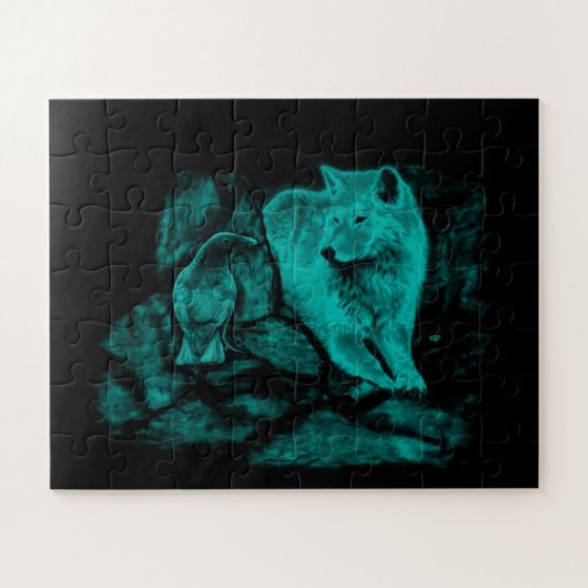 Wolf und Raven in der Nacht Puzzle (Horizontal)