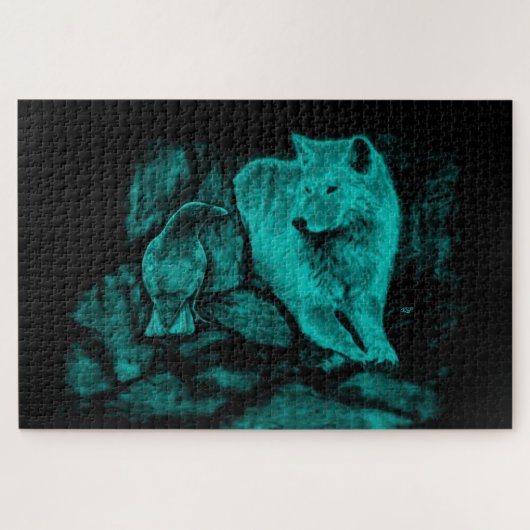 Wolf und Raven in der Nacht Puzzle (Horizontal)