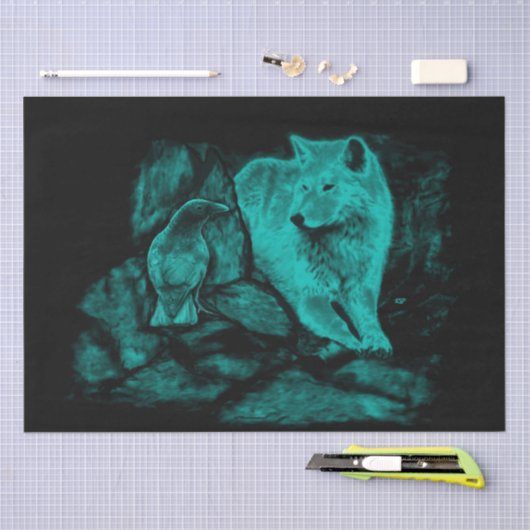 Wolf und Raven in der Nacht Seidenpapier (Handwerk)