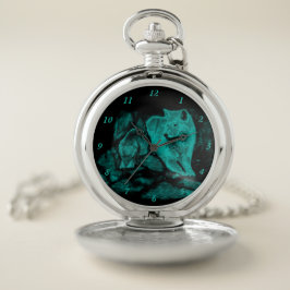Wolf und Raven in der Nacht Taschenuhr