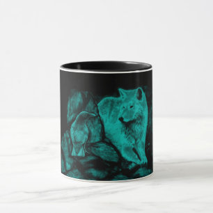 Wolf und Raven in der Nacht Tasse