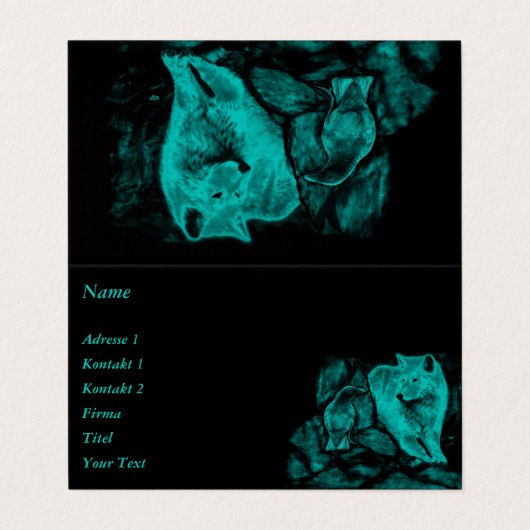 Wolf und Raven in der Nacht Visitenkarten (Außenseite Aufgefaltet)