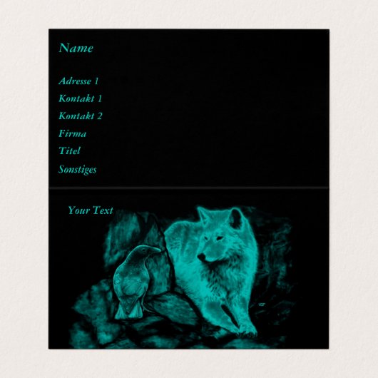 Wolf und Raven in der Nacht Visitenkarten (Innenseite Aufgefaltet)