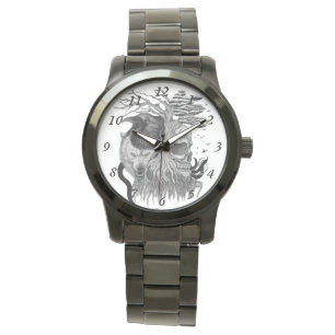Wolf und Raven mit Skull Armbanduhr