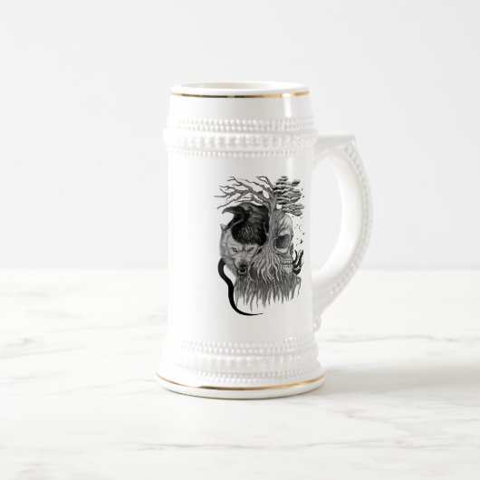 Wolf und Raven mit Skull Bierglas (VorderseiteRechts)