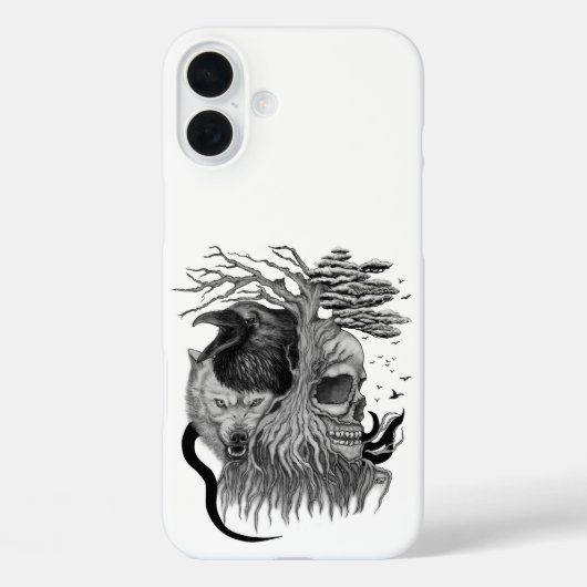 Wolf und Raven mit Skull Case-Mate iPhone Hülle (Rückseite)
