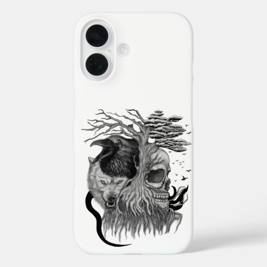 Wolf und Raven mit Skull Case-Mate iPhone Hülle (Rückseite)