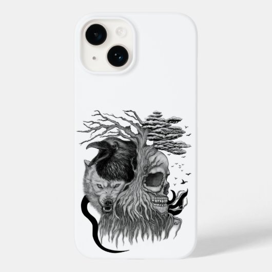 Wolf und Raven mit Skull Case-Mate iPhone Hülle (Rückseite)