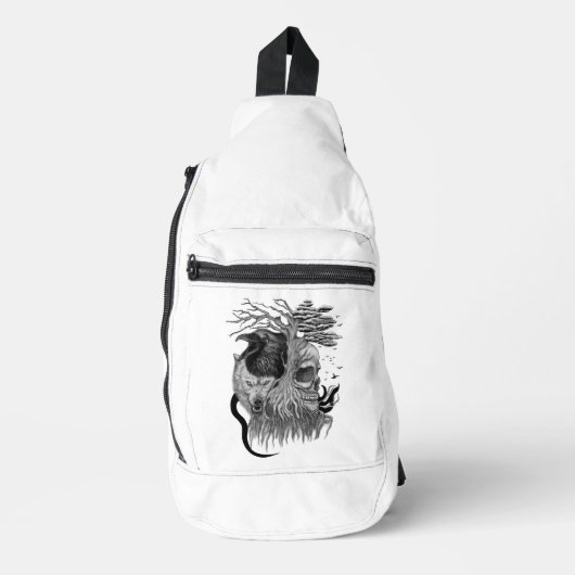 Wolf und Raven mit Skull Crossbody Bag (Vorderseite)