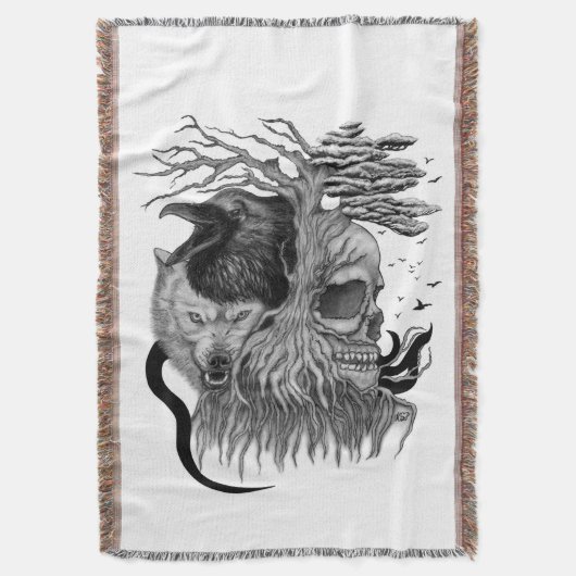 Wolf und Raven mit Skull Decke (Vorderseite Vertikal)