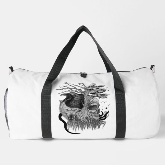 Wolf und Raven mit Skull Duffle Bag (Rückseite)