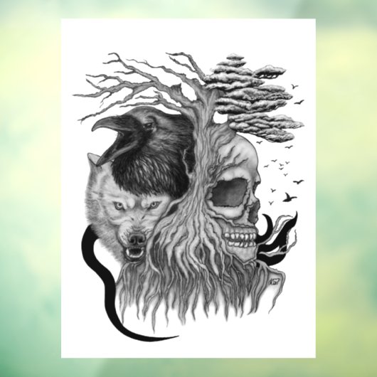 Wolf und Raven mit Skull Fensteraufkleber (Blatt 3)