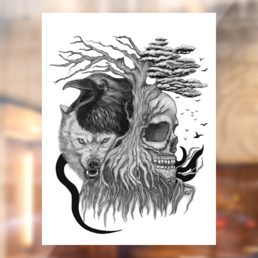Wolf und Raven mit Skull Fensteraufkleber (Blatt 2)