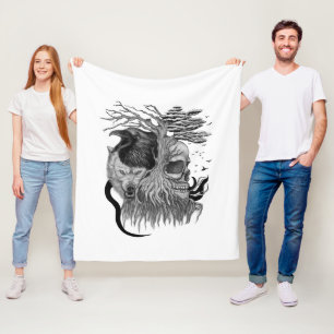 Wolf und Raven mit Skull Fleecedecke