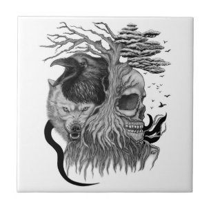 Wolf und Raven mit Skull Fliese