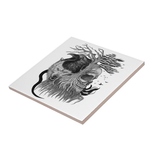 Wolf und Raven mit Skull Fliese (Seite)