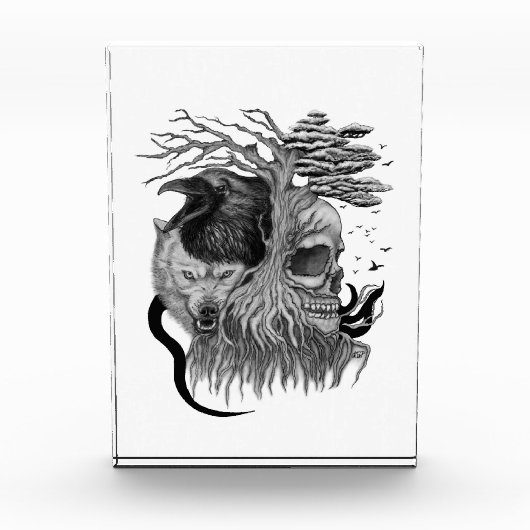 Wolf und Raven mit Skull Fotoblock (Vorderseite)