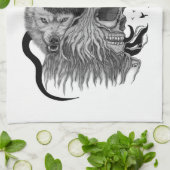 Wolf und Raven mit Skull Geschirrtuch (Gefaltet)