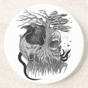 Wolf und Raven mit Skull Getränkeuntersetzer