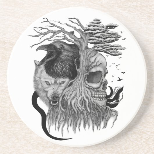 Wolf und Raven mit Skull Getränkeuntersetzer (Vorne)