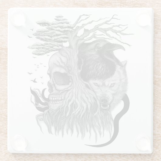 Wolf und Raven mit Skull Glasuntersetzer (Rückseite)