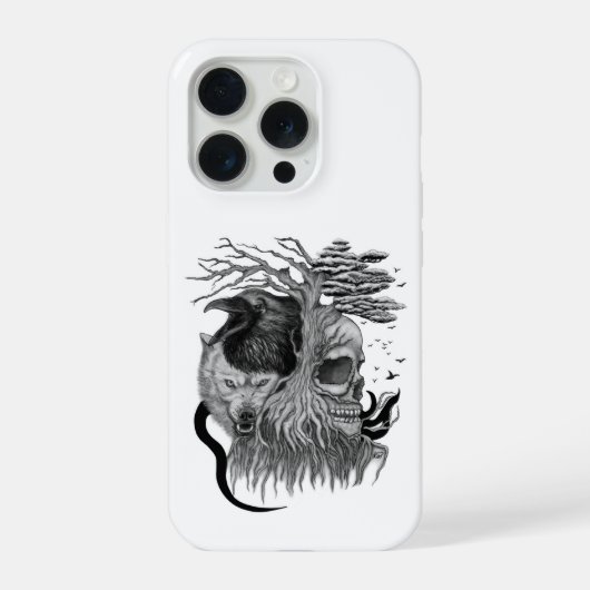 Wolf und Raven mit Skull iPhone Hülle (Rückseite)