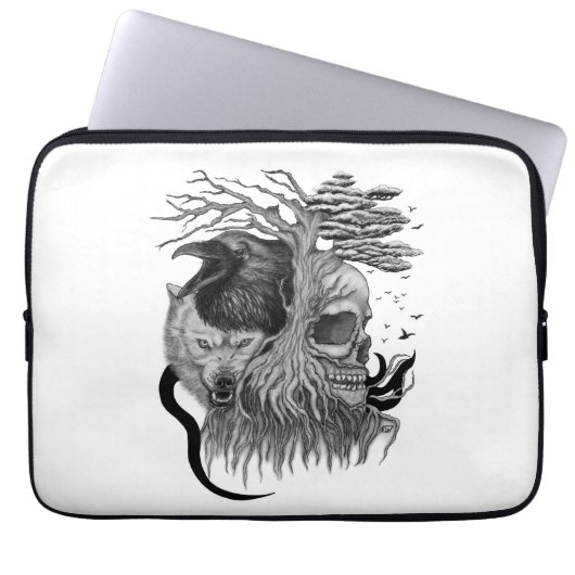 Wolf und Raven mit Skull Laptopschutzhülle (Vorderseite)