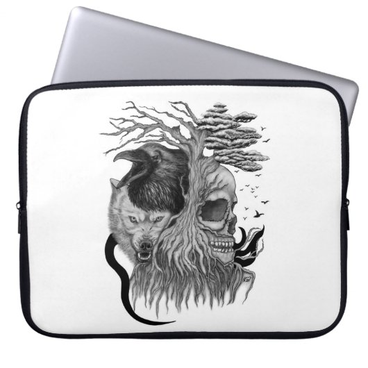 Wolf und Raven mit Skull Laptopschutzhülle (Vorderseite)