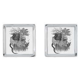 Wolf und Raven mit Skull Manschettenknöpfe Silber