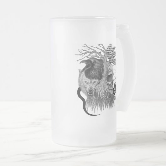 Wolf und Raven mit Skull Mattglas Bierglas (VorderseiteRechts)