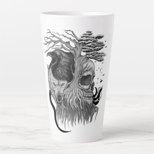 Wolf und Raven mit Skull Milchtasse (Vorderseite)