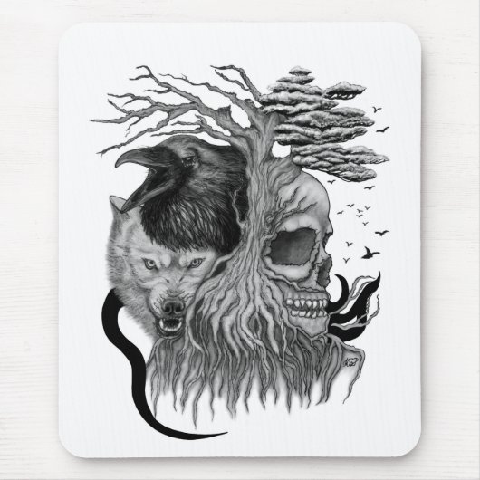 Wolf und Raven mit Skull Mousepad (Vorne)