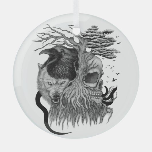 Wolf und Raven mit Skull Ornament Aus Glas (Vorderseite)