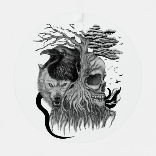 Wolf und Raven mit Skull Ornament Aus Metall (Vorderseite)