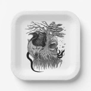 Wolf und Raven mit Skull Pappteller