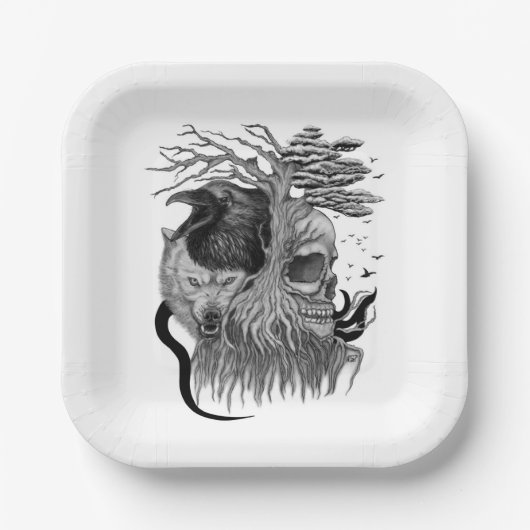 Wolf und Raven mit Skull Pappteller (Vorderseite)