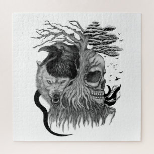 Wolf und Raven mit Skull Puzzle