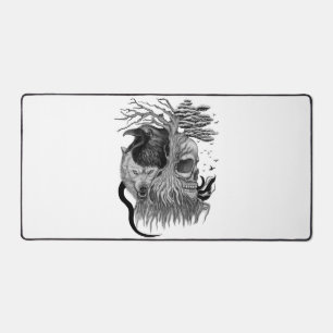 Wolf und Raven mit Skull Schreibtischunterlage